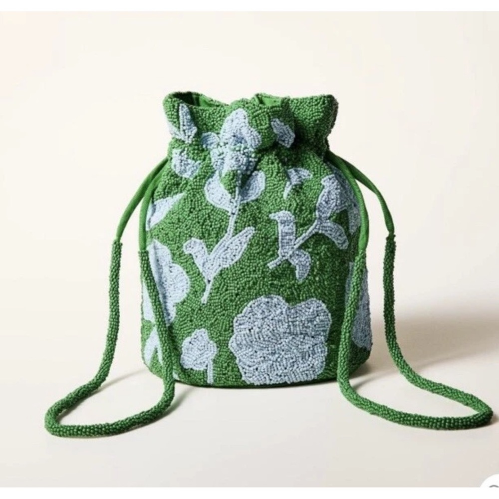 Beaded classic rose drawstring beaded bucket bag Kate Spade NY Target green blue